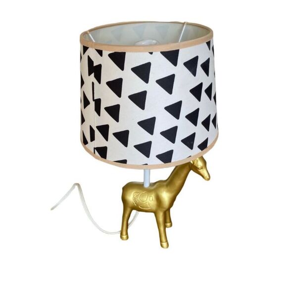 Giraffe Lamp Gold Base Black White Shade 10 x 17 - Picture 1 of 7